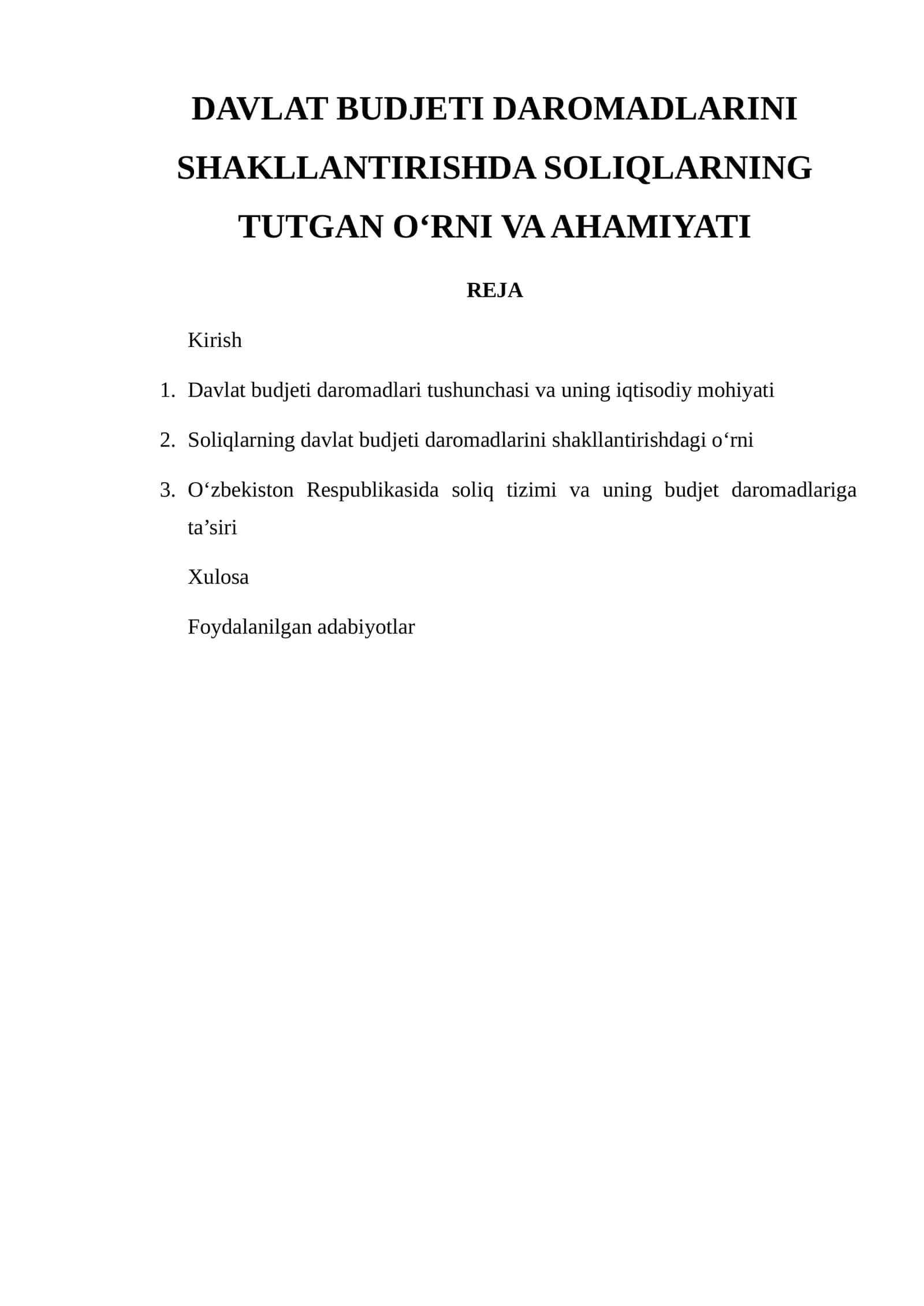 DAVLAT BUDJETI DAROMADLARINI SHAKLLANTIRISHDA SOLIQLARNING TUTGAN O‘RNI VA AHAMIYATI 1