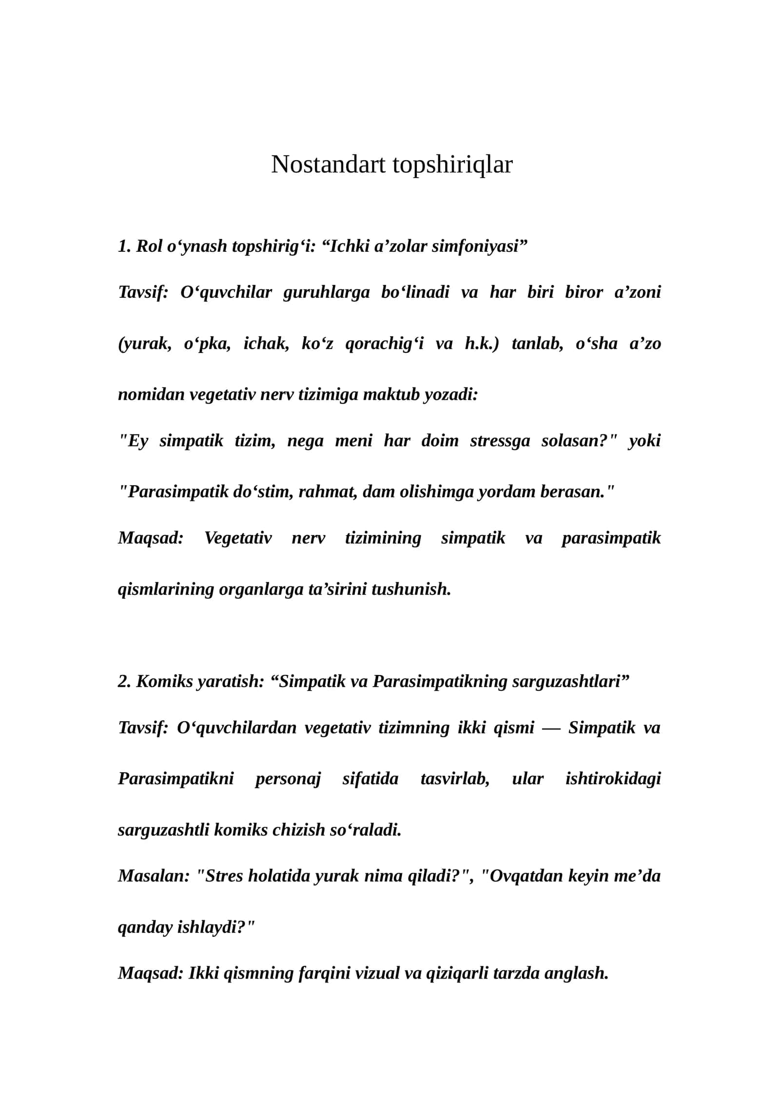 Rol o‘ynash topshiriqlari 1