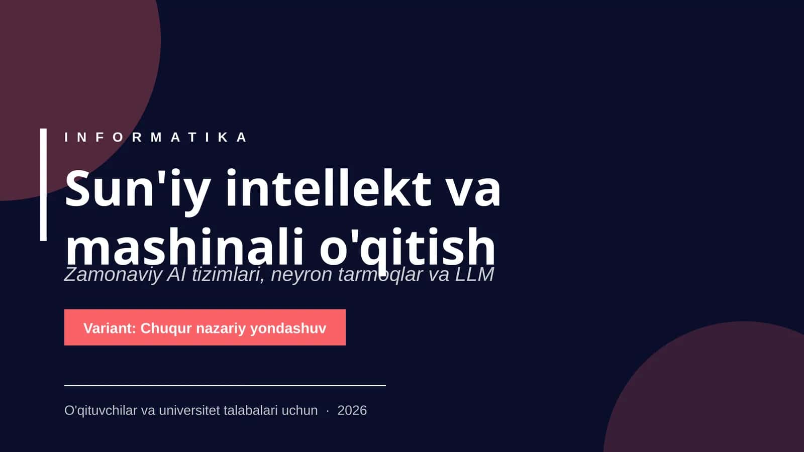 Sun'iy intellekt va mashinali o'qitish 1