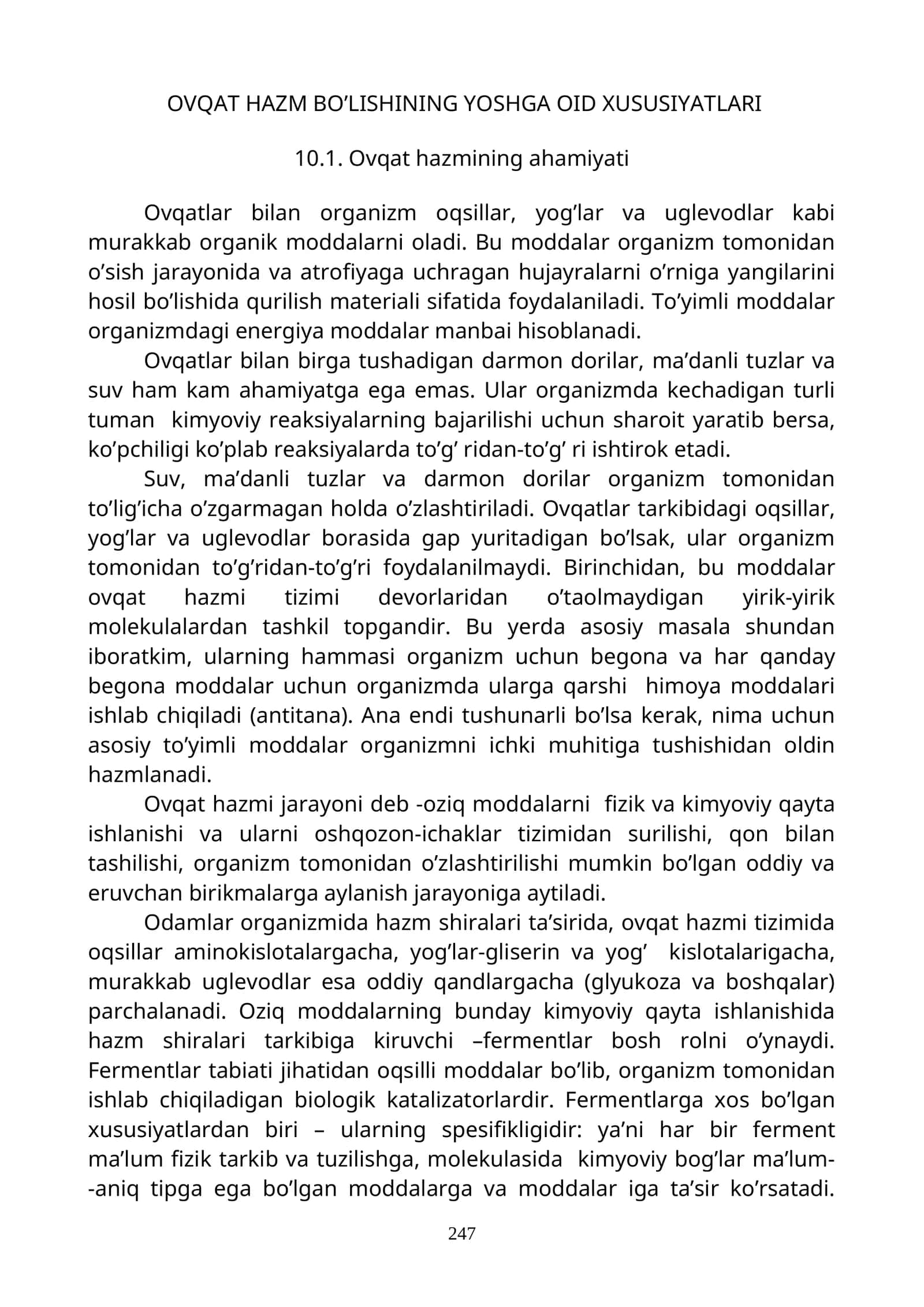 OVQAT HAZM BO’LISHINING YOSHGA OID XUSUSIYATLARI 1