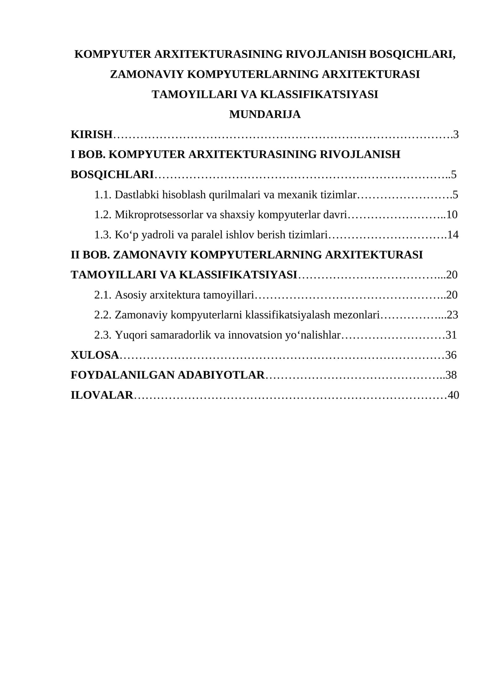 KOMPYUTER ARXITEKTURASINING RIVOJLANISH BOSQICHLARI, ZAMONAVIY KOMPYUTERLARNING ARXITEKTURASI TAMOYILLARI VA KLASSIFIKATSIYASI 1