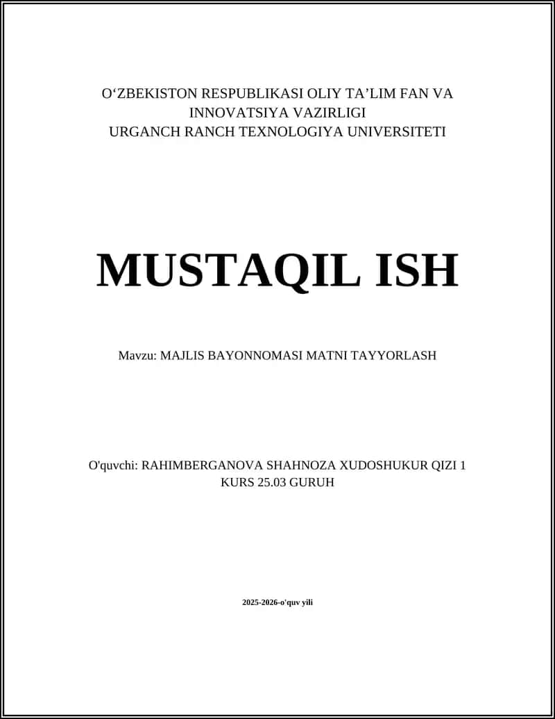 MAJLIS BAYONNOMASI MATNI TAYYORLASH 1