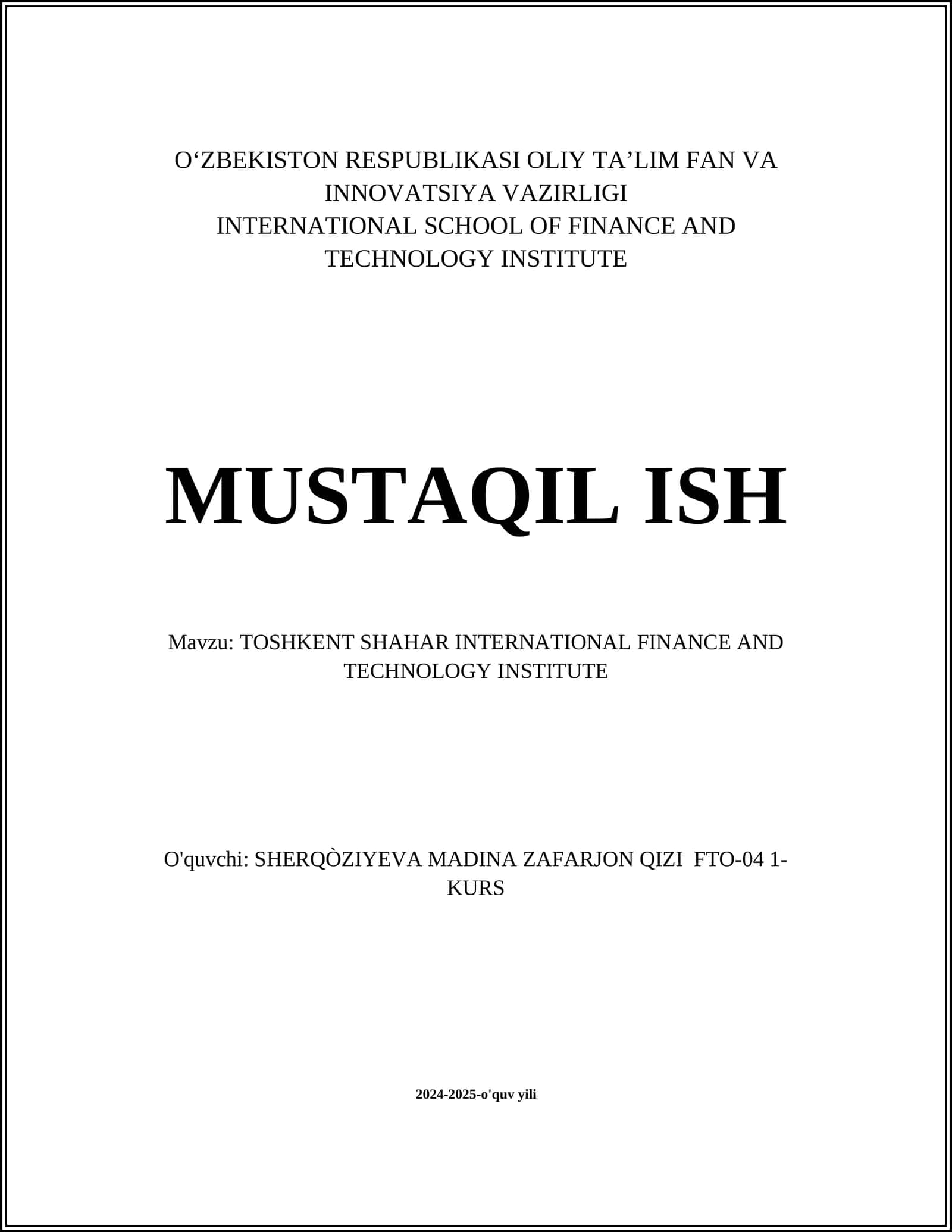 Toshkent Shahar International Finance and Technology Institute 1