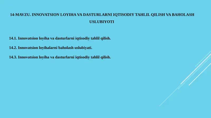 INNOVATSION LOYIHA VA DASTURLARNI IQTISODIY TAHLIL QILISH VA BAHOLASH USLUBIYOTI 1