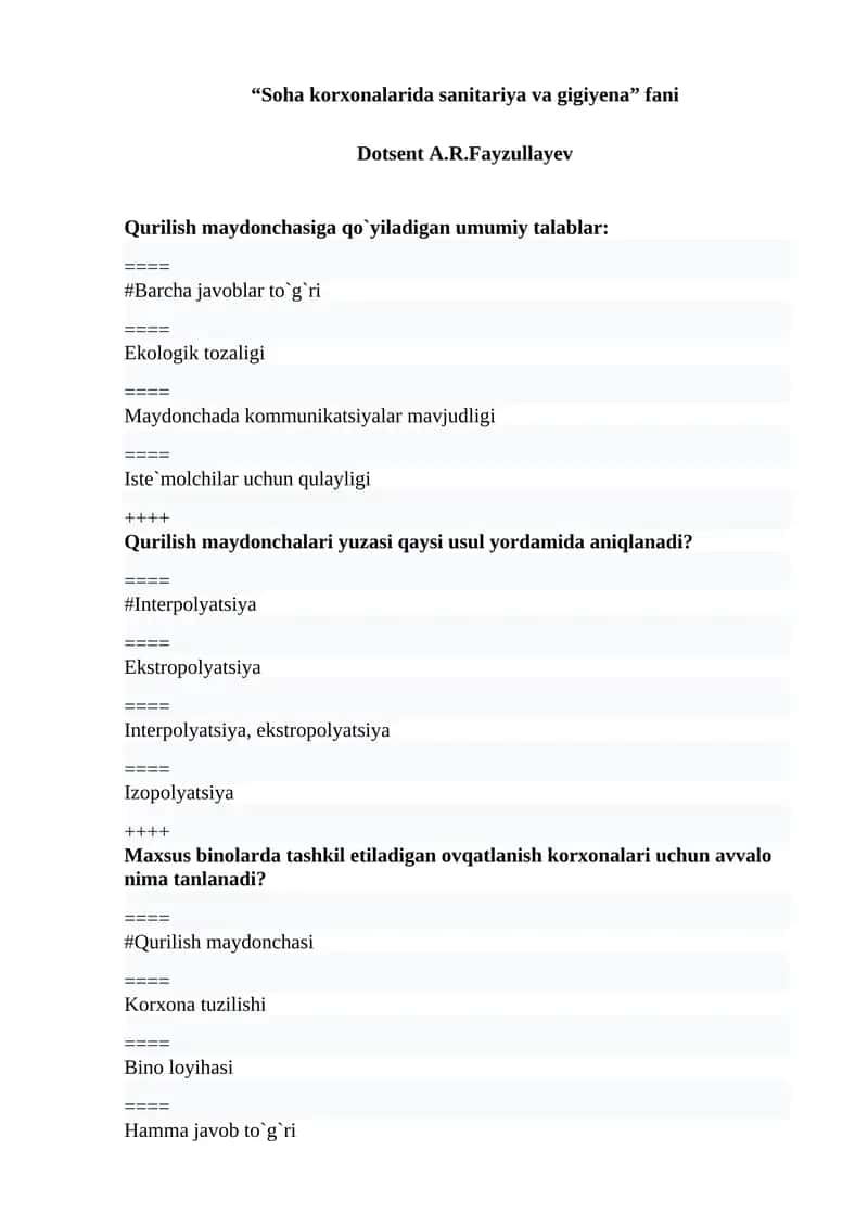 Soha korxonalarida sanitariya va gigiyena fani 1