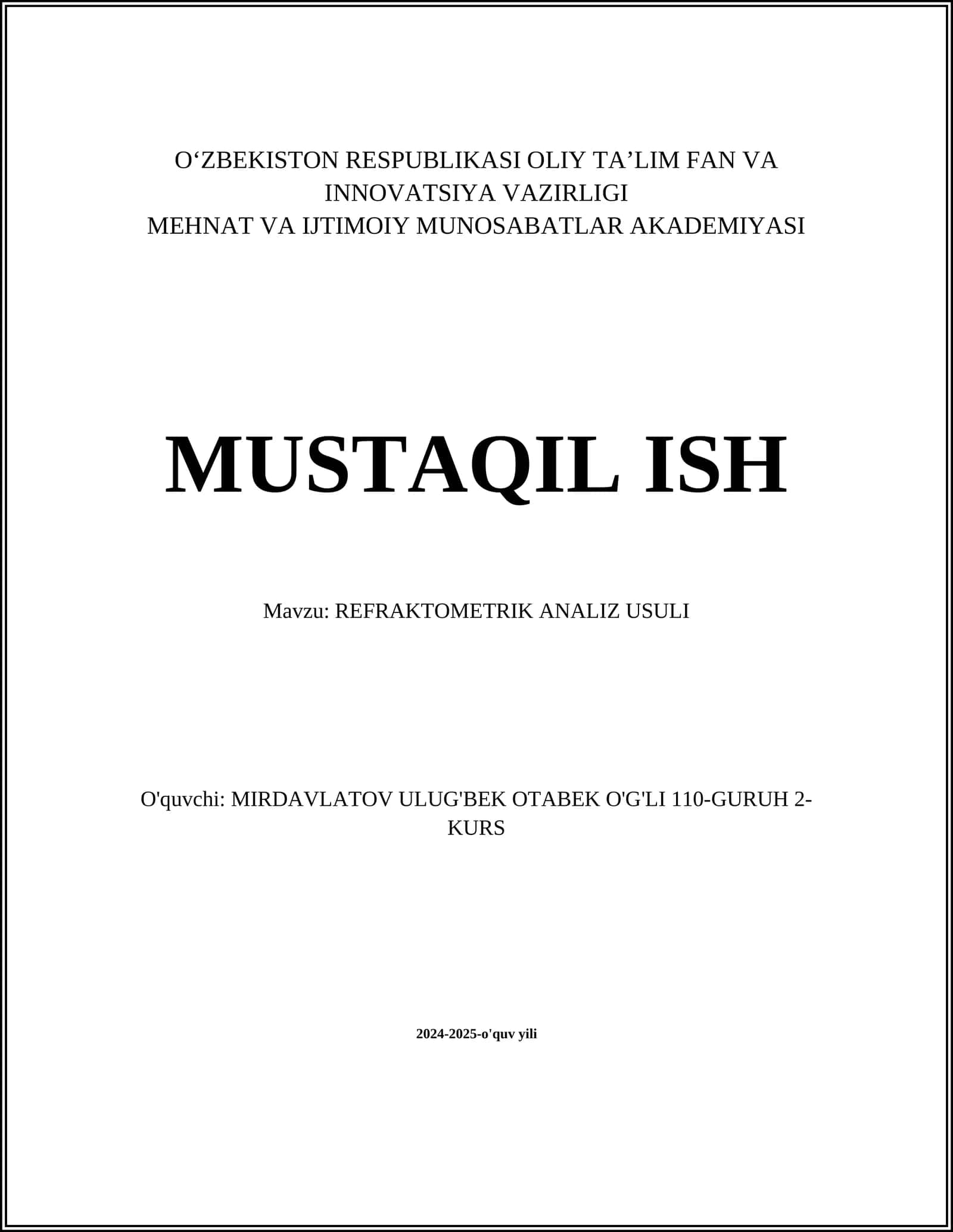 REFRAKTOMETRIK ANALIZ USULI 1