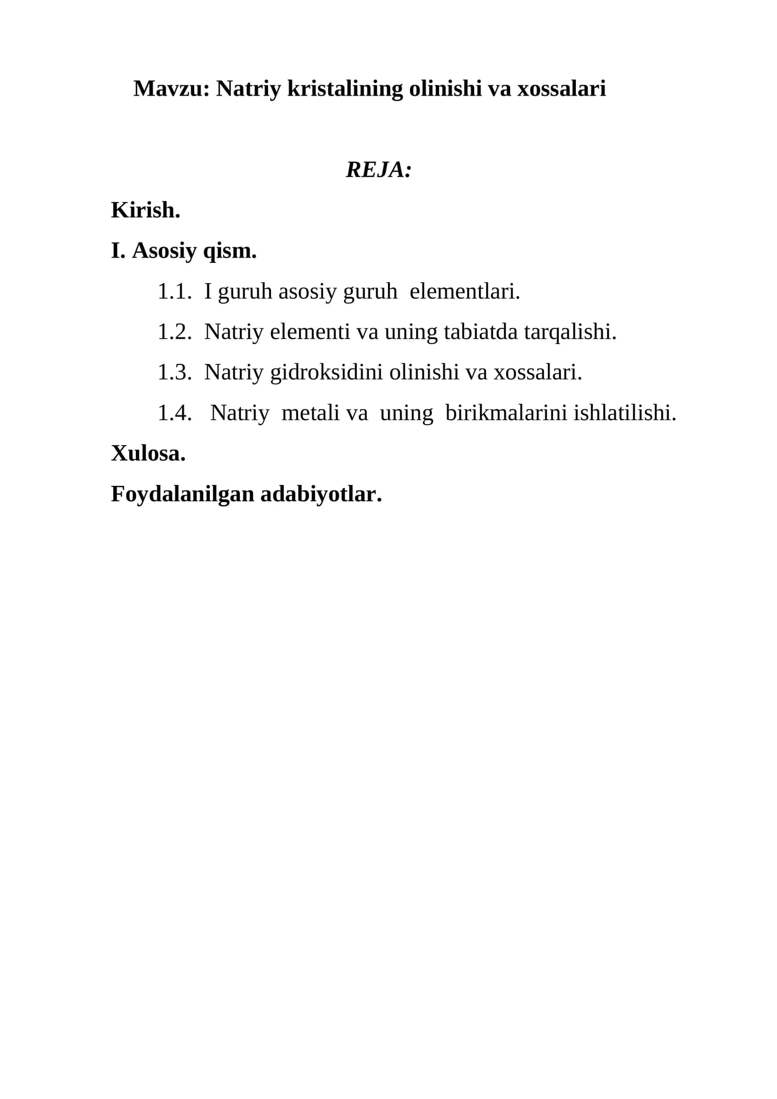 Natriy kristalining olinishi va xossalari 1