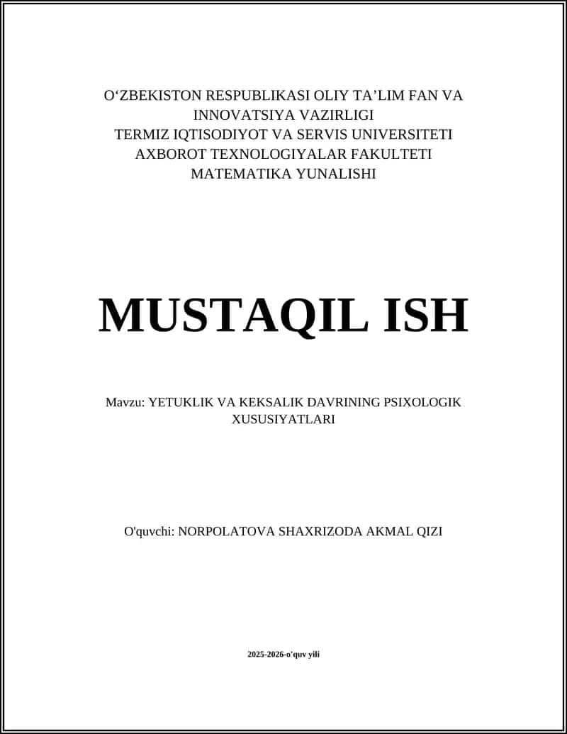 Yetuklik va Keksalik Davrining Psixologik Xususiyatlari 1