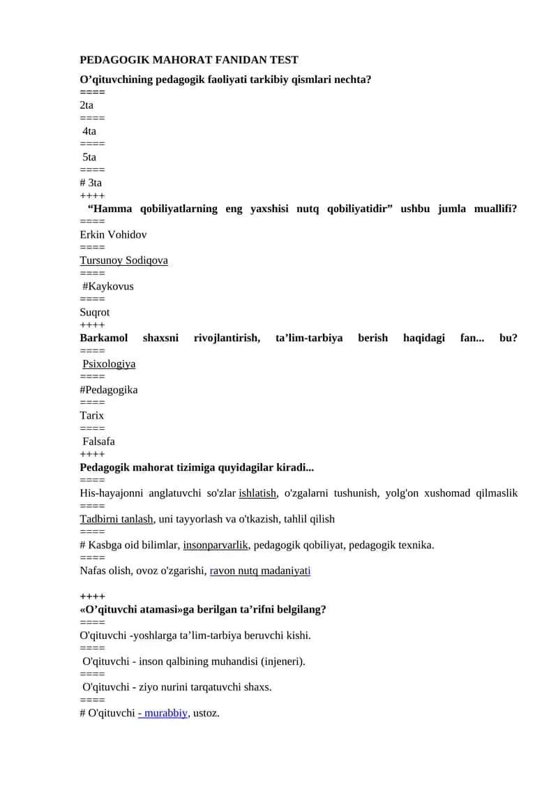 pedagogik mahorat FaniDAN TEST 1