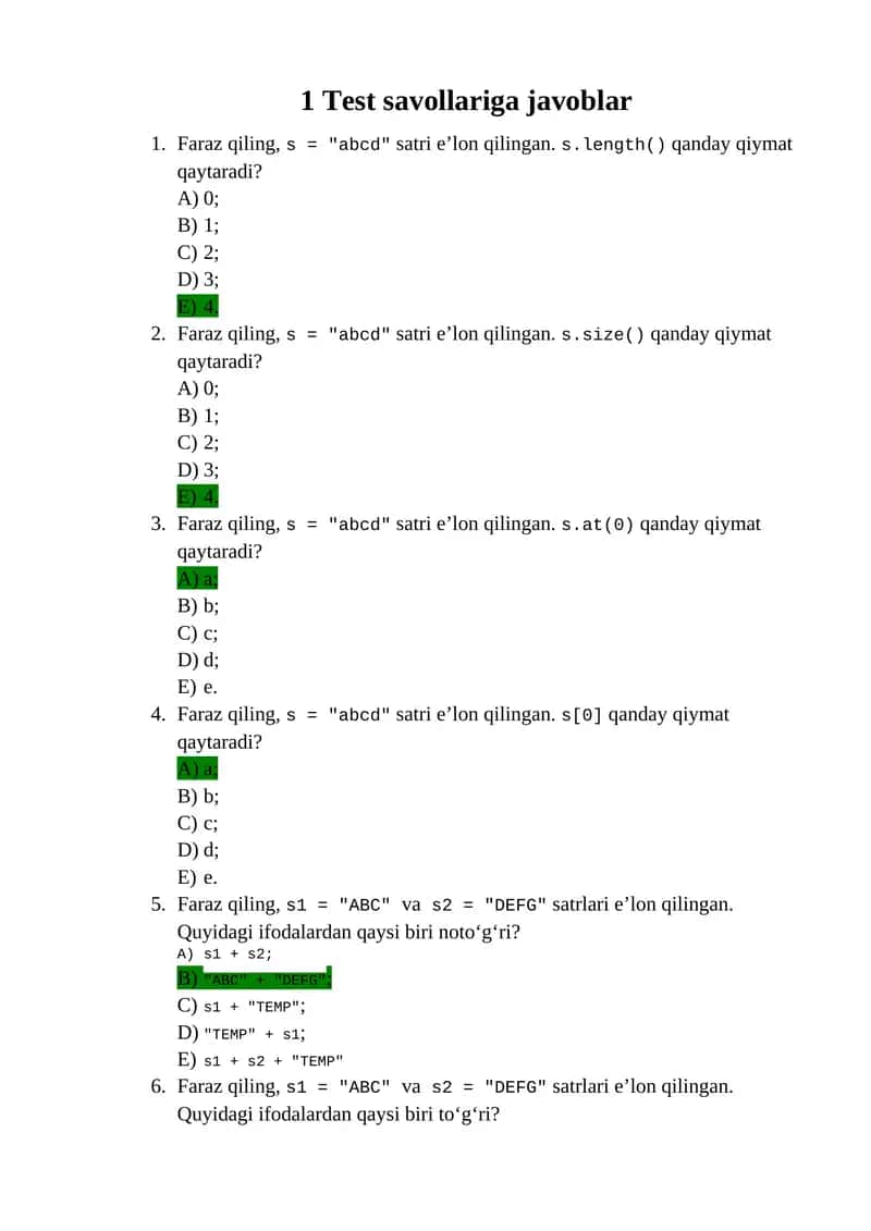 Test savollariga javoblar 1