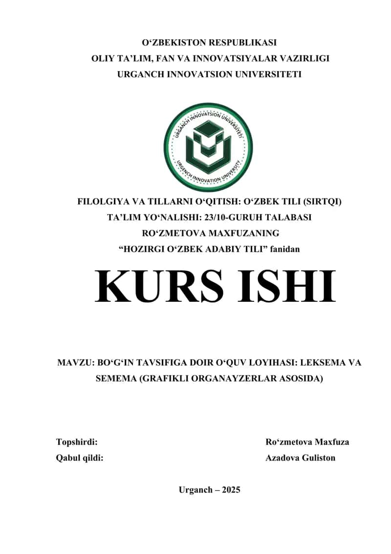 BO‘G‘IN TAVSIFIGA DOIR O‘QUV LOYIHASI LEKSEMA VA SEMEMA (GRAFIKLI ORGANAYZERLAR ASOSIDA) 1