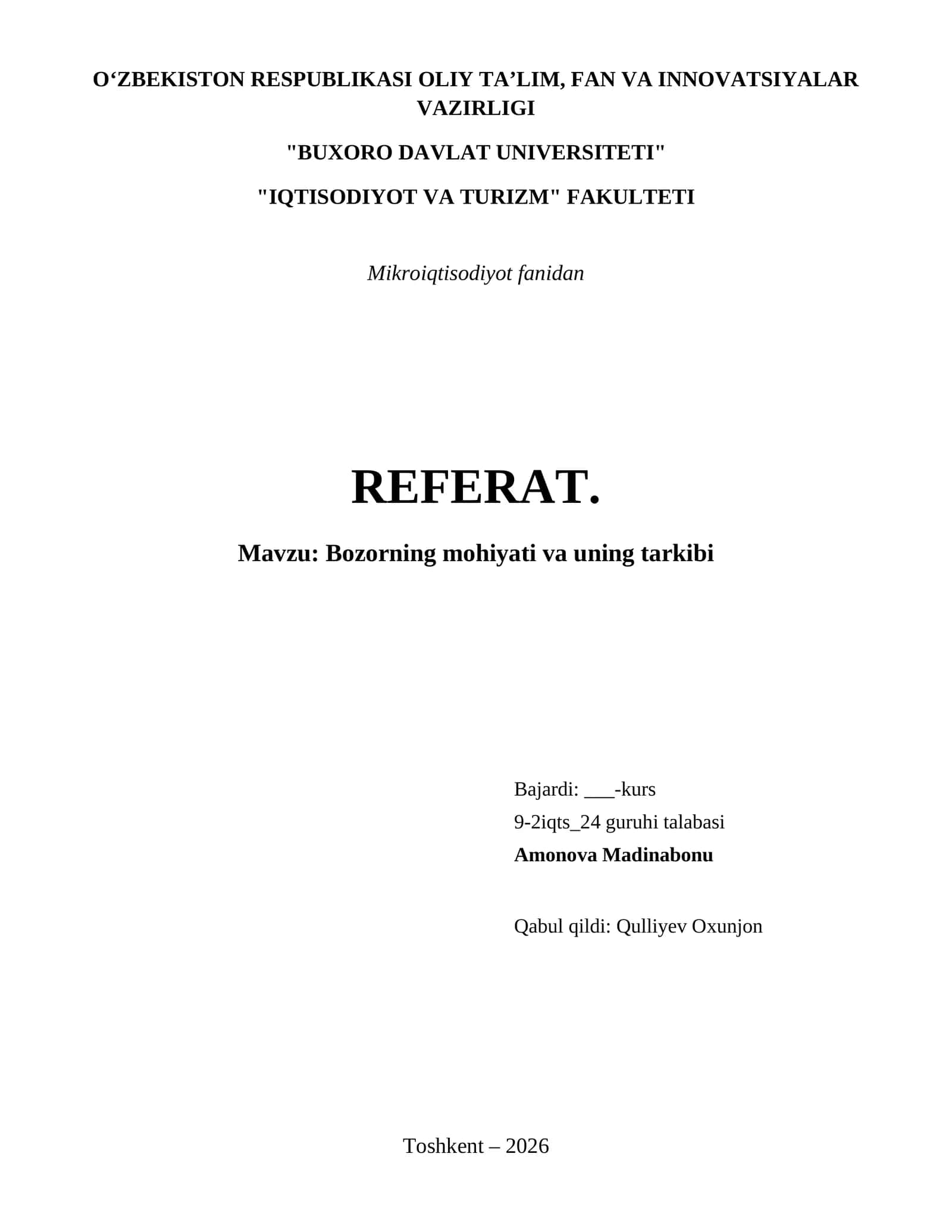 Bozorning mohiyati va uning tarkibi 1
