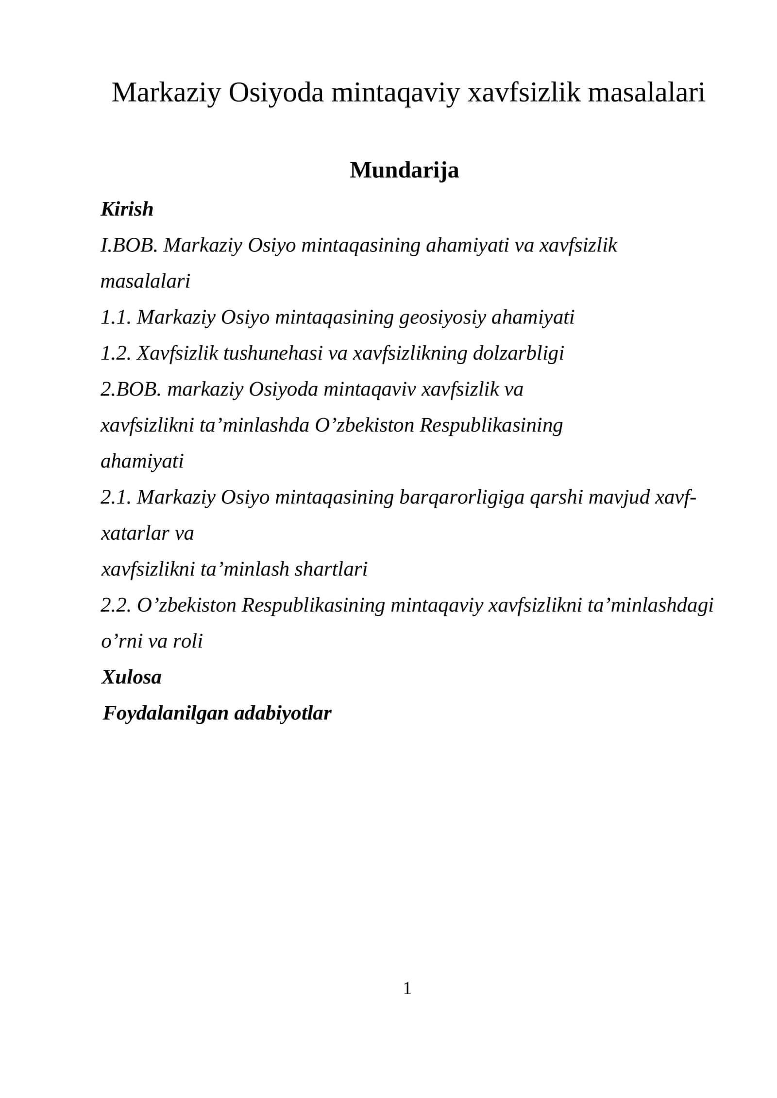 Markaziy Osiyoda mintaqaviy xavfsizlik masalalari 1