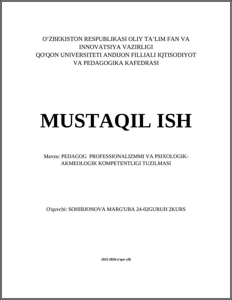 PEDAGOG PROFESSIONALIZMMI VA PSIXOLOGIK-AKMEOLOGIK KOMPETENTLIGI TUZILMASI 1