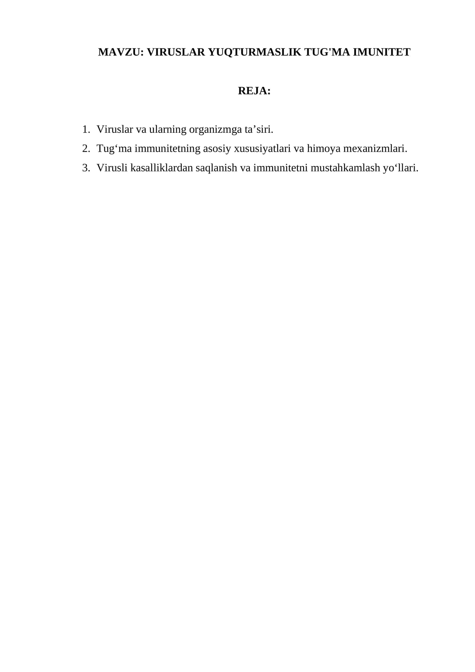 VIRUSLAR YUQTURMASLIK TUG'MA IMUNITET 1