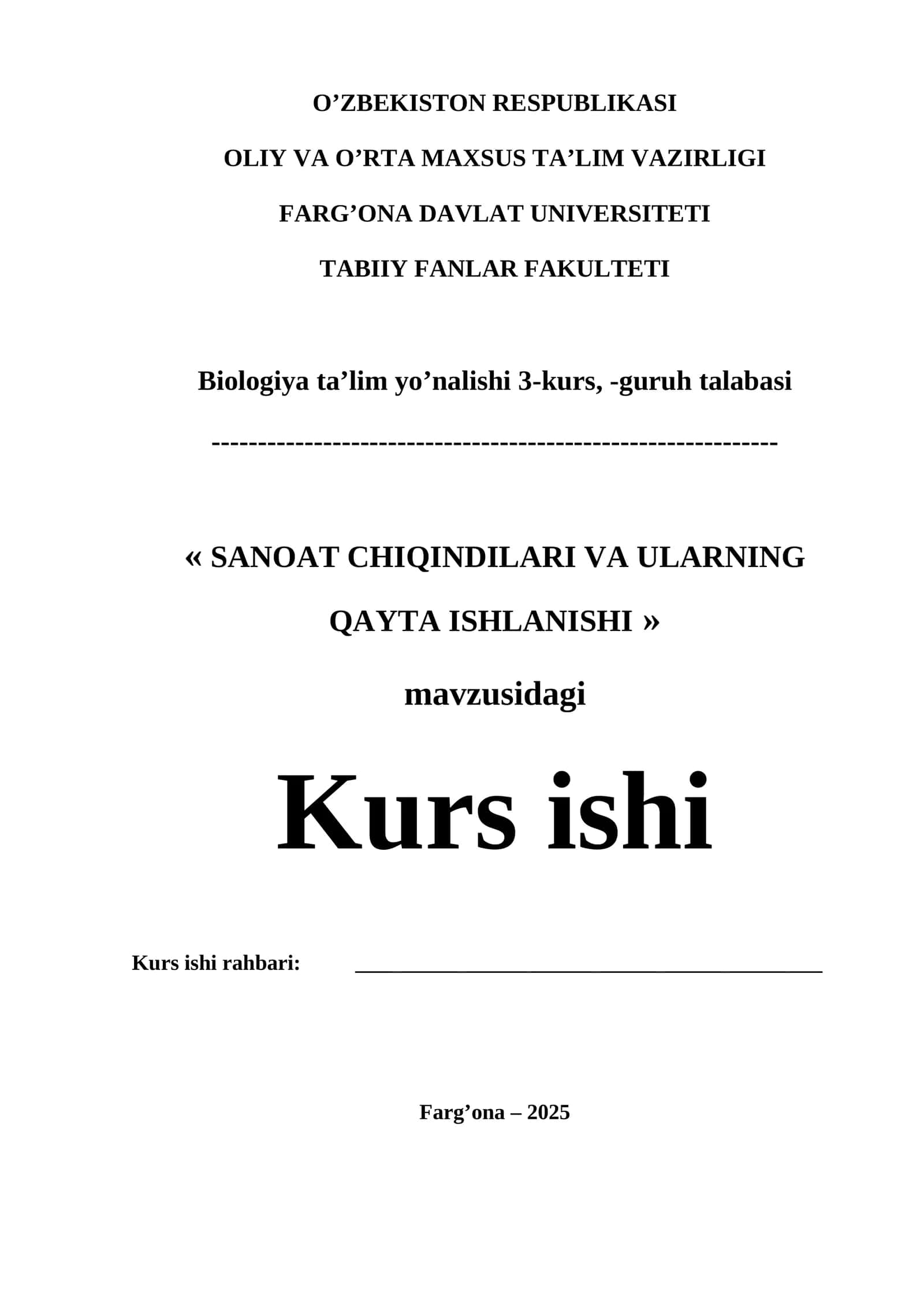 sanoat chiqindilari va ularning qayta ishlash KURS ISHI 1