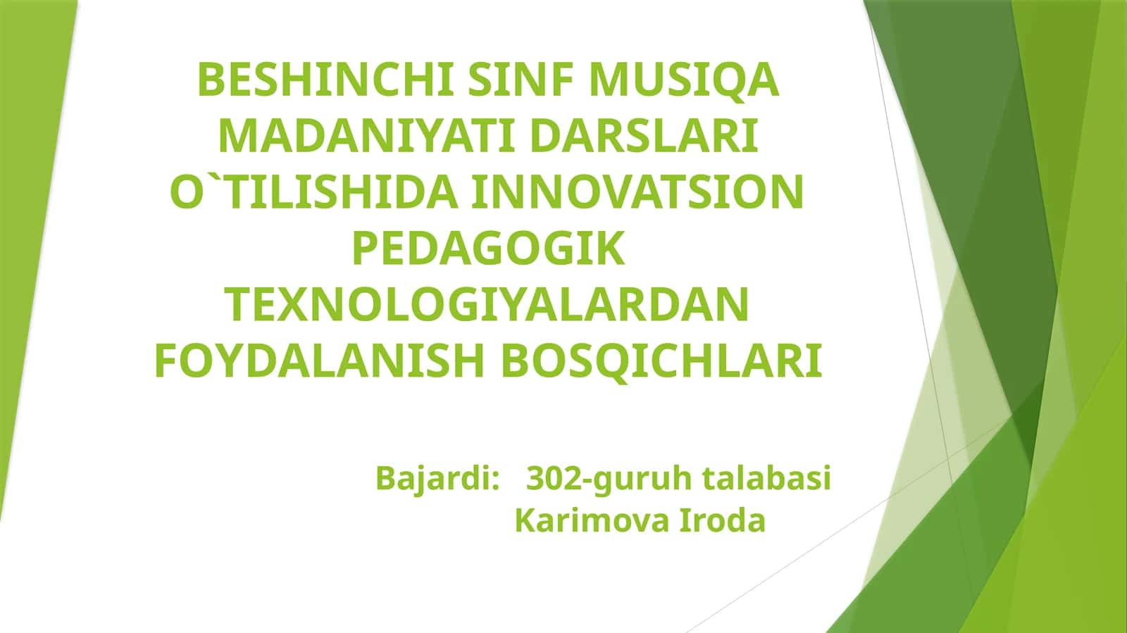 BEShINChI SINF MUSIQA MADANIYATI DARSLARI O`TILIShIDA INNOVATSION PEDAGOGIK TEXNOLOGIYALARDAN FOYDALANISh 1