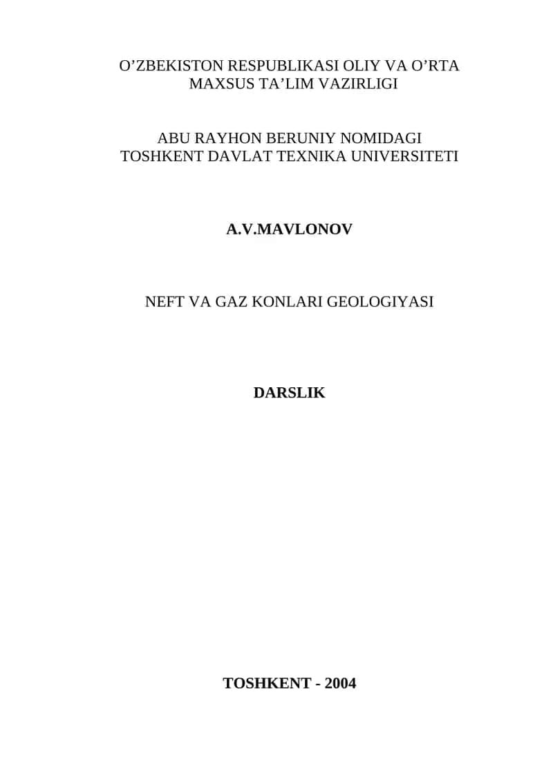 Neft va Gaz Konlari Geologiyasi Darslik 1