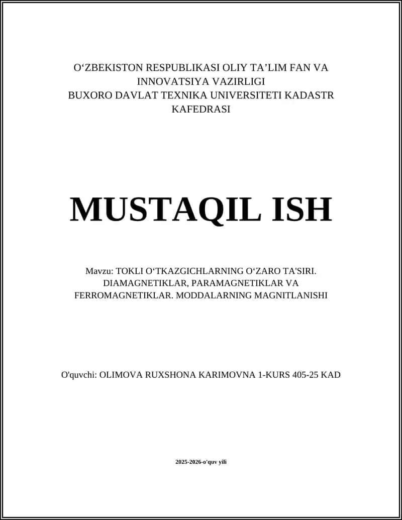Parallel Tok O‘tkazgichlar O‘rtasidagi Magnit Kuch: Parallel Toklar Nazariyasi 1