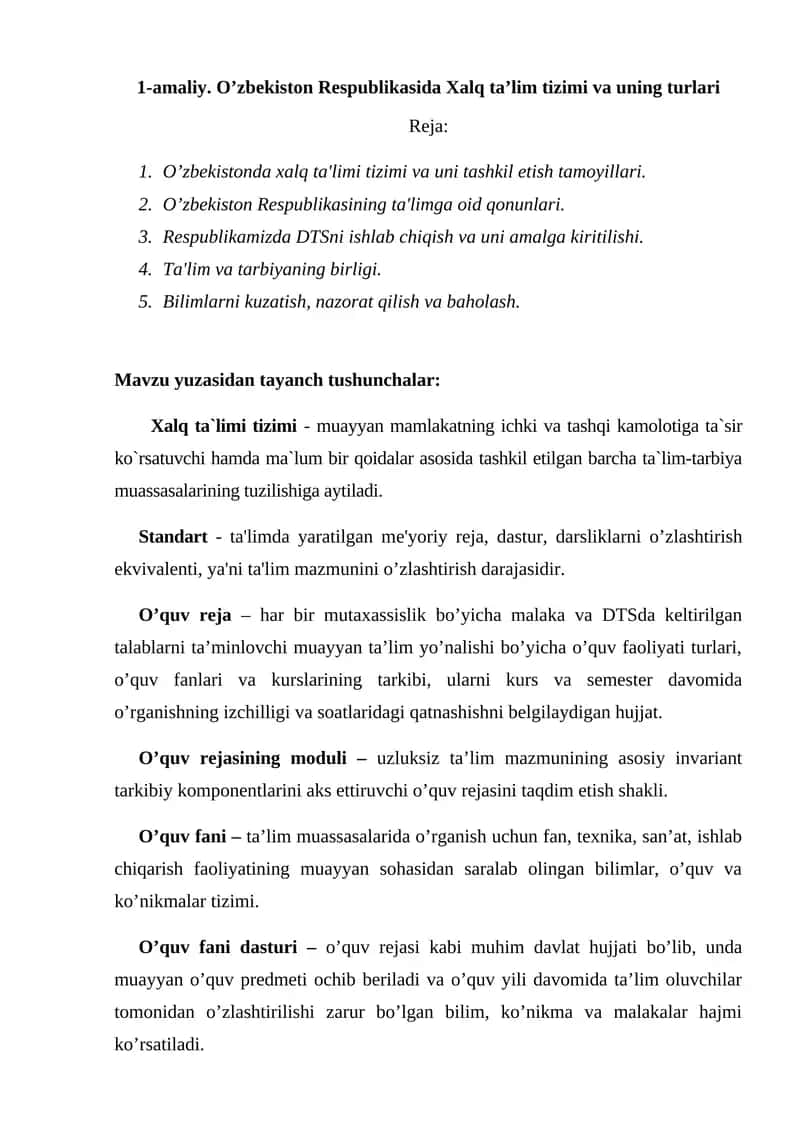 O’zbekiston Respublikasida Xalq ta’lim tizimi va uning turlari 1