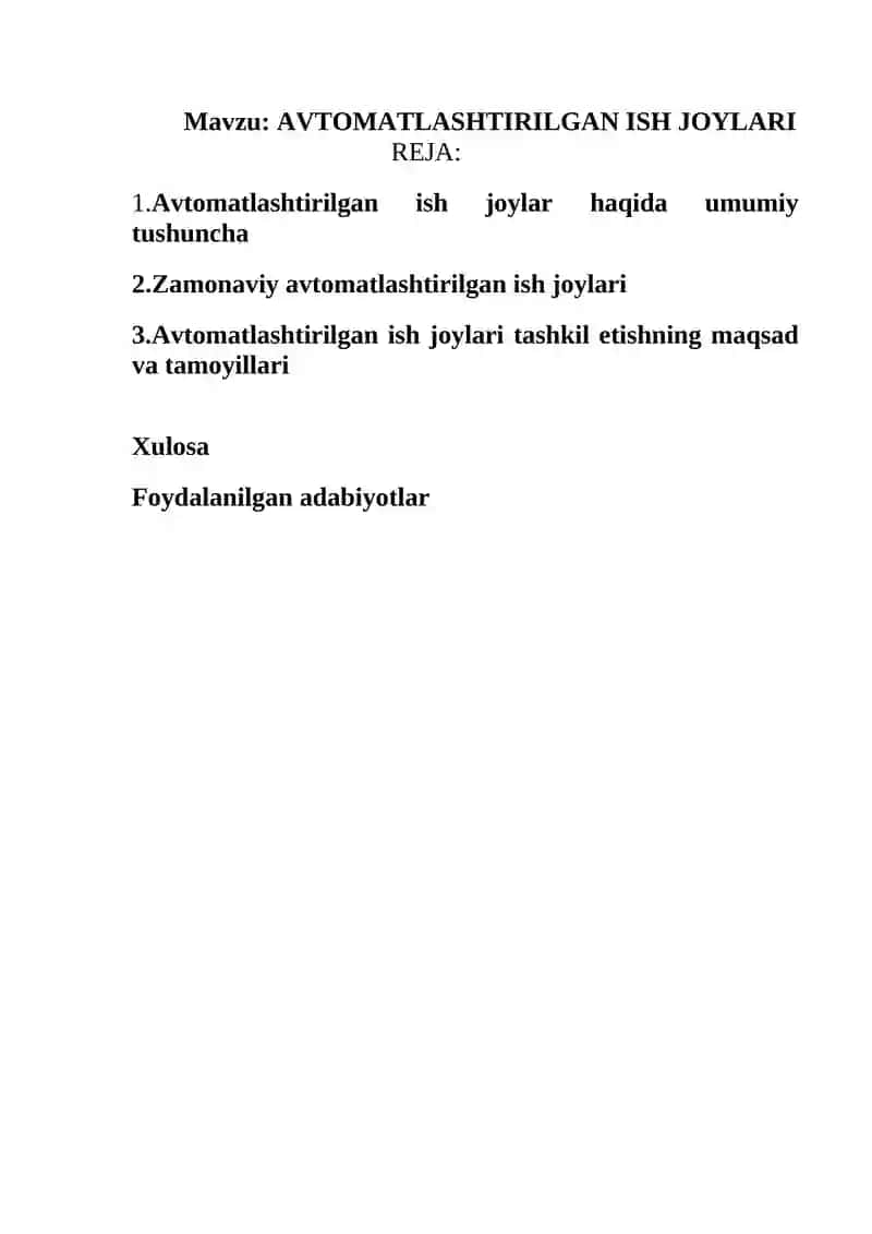 AVTOMATLASHTIRILGAN ISH JOYLARI