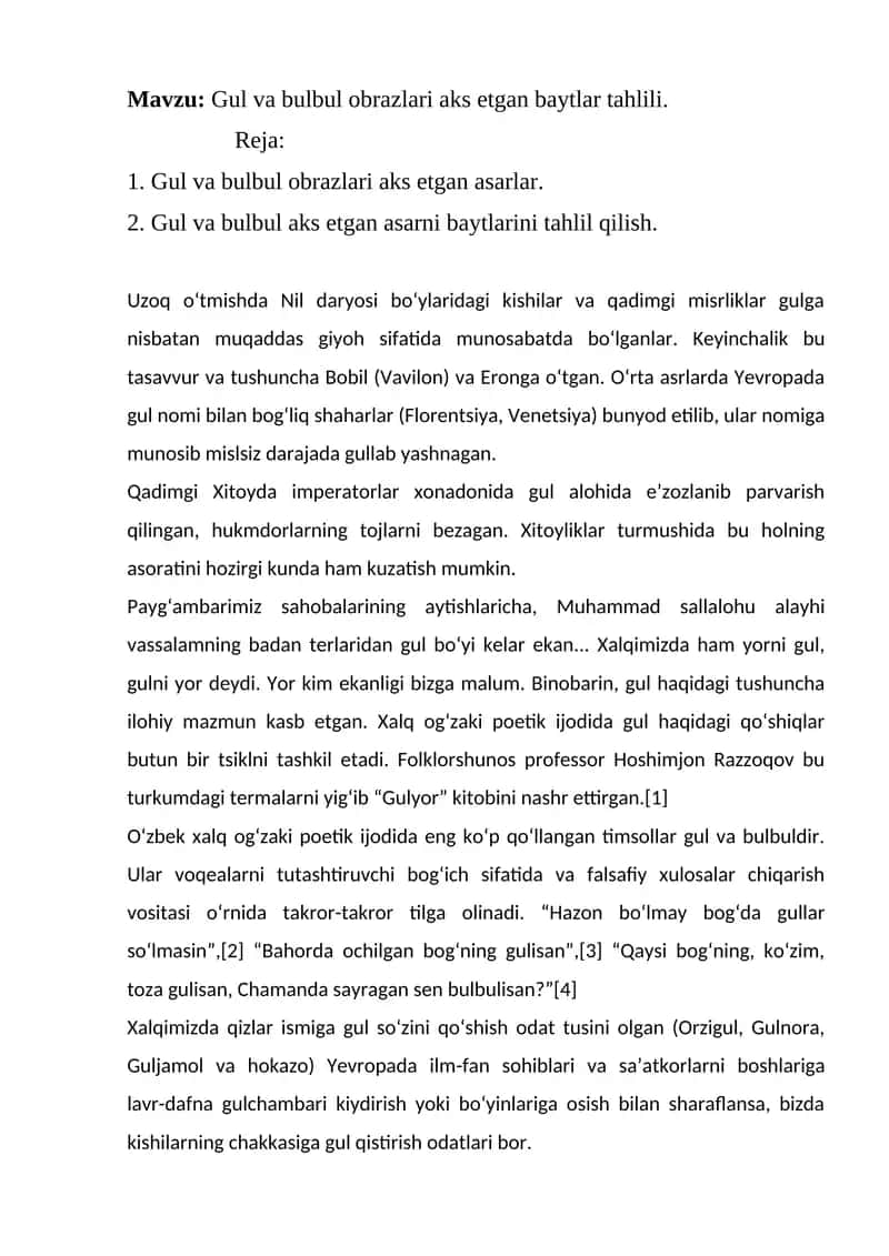 Gul va bulbul obrazlari aks etgan baytlar tahlili 1