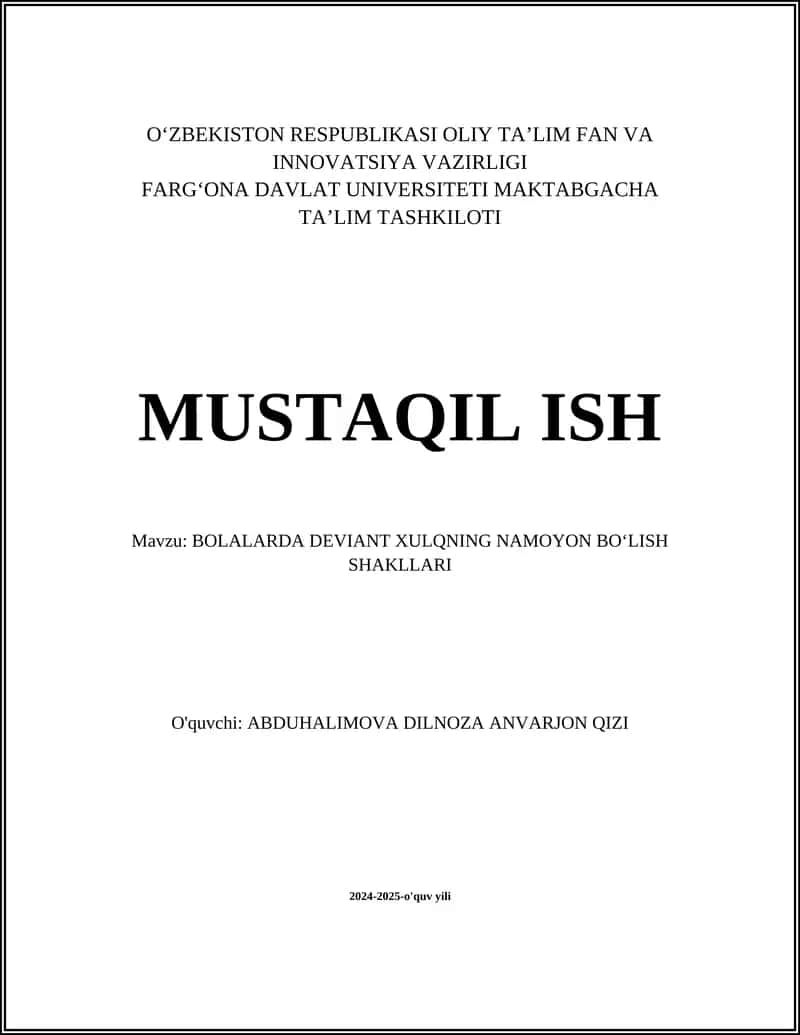 BOLALARDA DEVIANT XULQNING NAMOYON BOʻLISH SHAKLLARI 1
