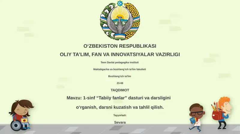 1-sinf “Tabiiy fanlar” dasturi va darsligi 1