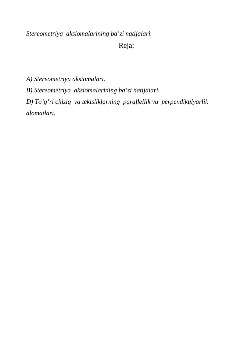 Stereometriya aksiomalarining ba’zi natijalari 1