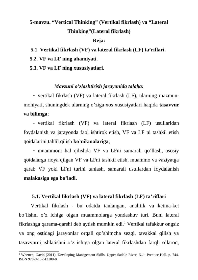 "Vertikal fikrlash (VF) va lateral fikrlash (LF)" 1