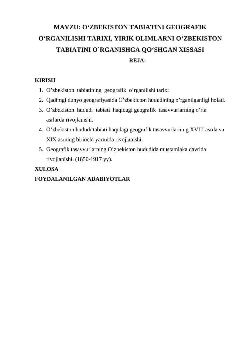 O‘ZBEKISTON TABIATINI GEOGRAFIK O‘RGANILISHI TARIXI