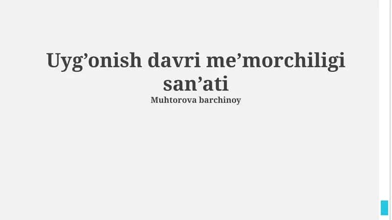 Uyg’onish davri me’morchiligi san’ati 1