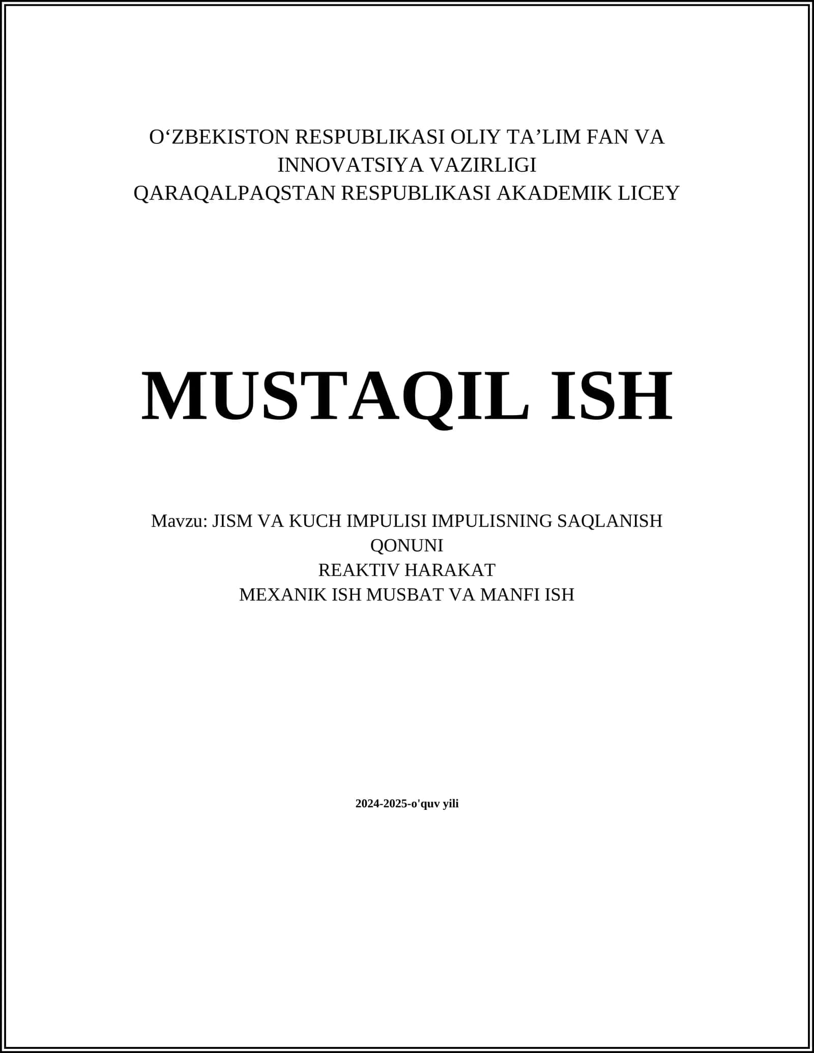JISM VA KUCH IMPULISI IMPULISNING SAQLANISH QONUNI 1