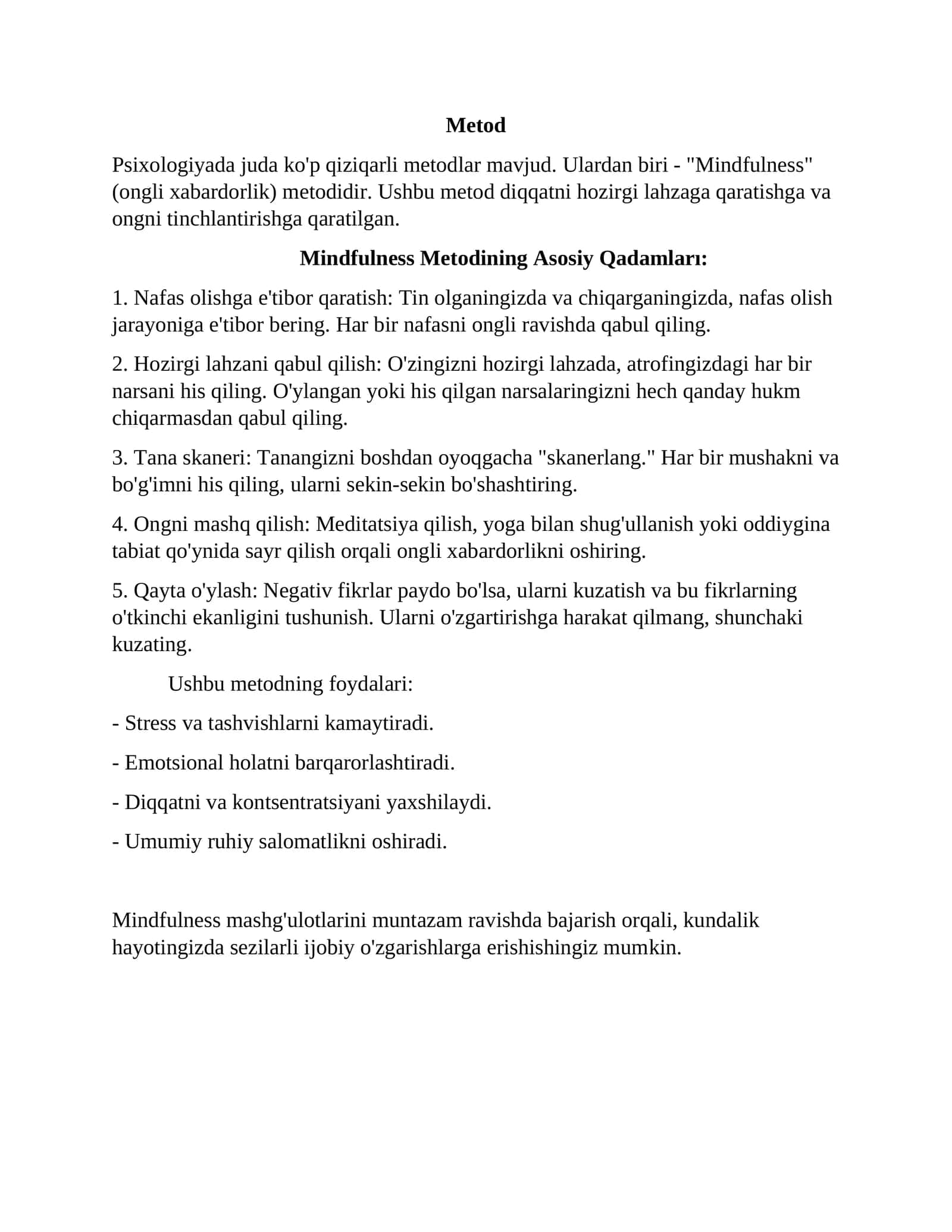 Mindfulness Metodining Asosiy Qadamları 1