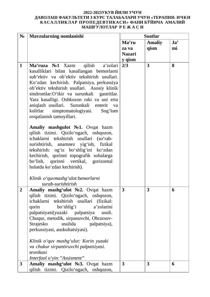 ТЕРАПИЯ: ИЧКИ КАСАЛЛИКЛАР ПРОПЕДЕВТИКАСИ 1