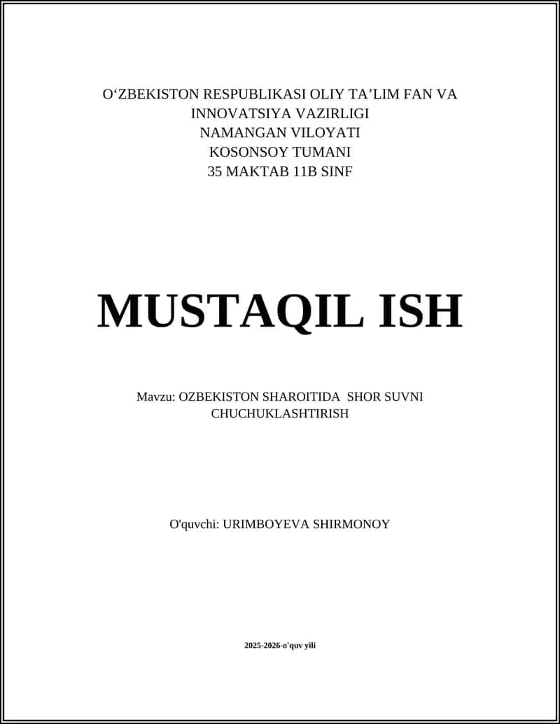 Oʻzbekiston sharoitida shor suvni chuchuklashtirish 1
