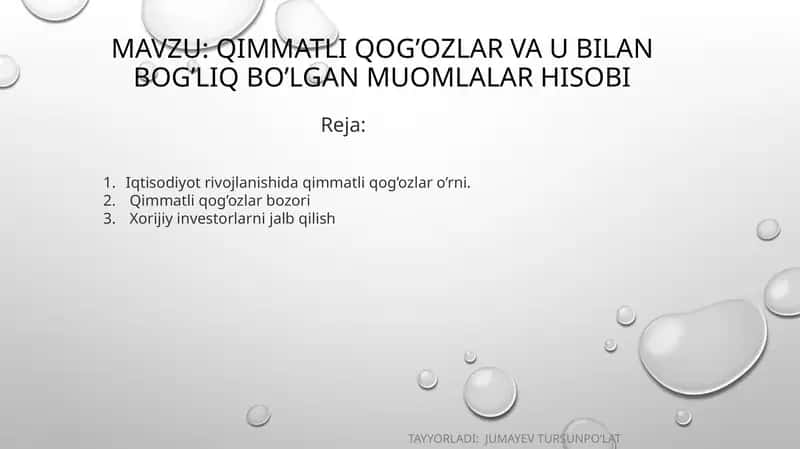 Qimmatliq og’ozlar va ubilan bog’liq bo’lgan muomalar hisobi 1