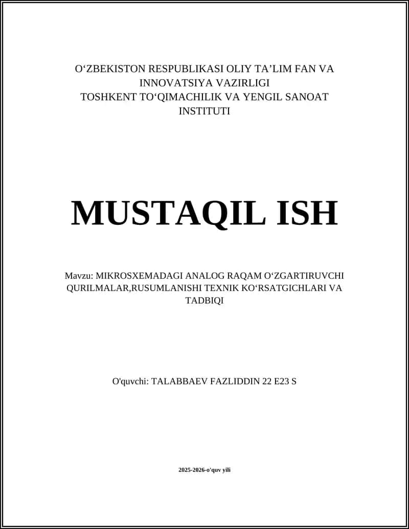 MIKROSXEMADAGI ANALOG RAQAM OʻZGARTIRUVCHI QURILMALAR 1