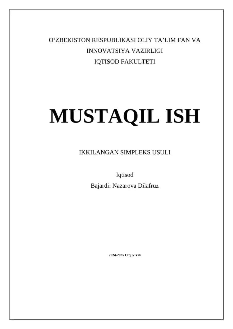 Ikkilangan Simpleks Usuli 1