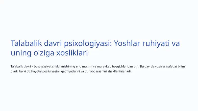 Talabalik davri psixologiyasi: Yoshlar ruhiyati va uning o'ziga xosliklari 1