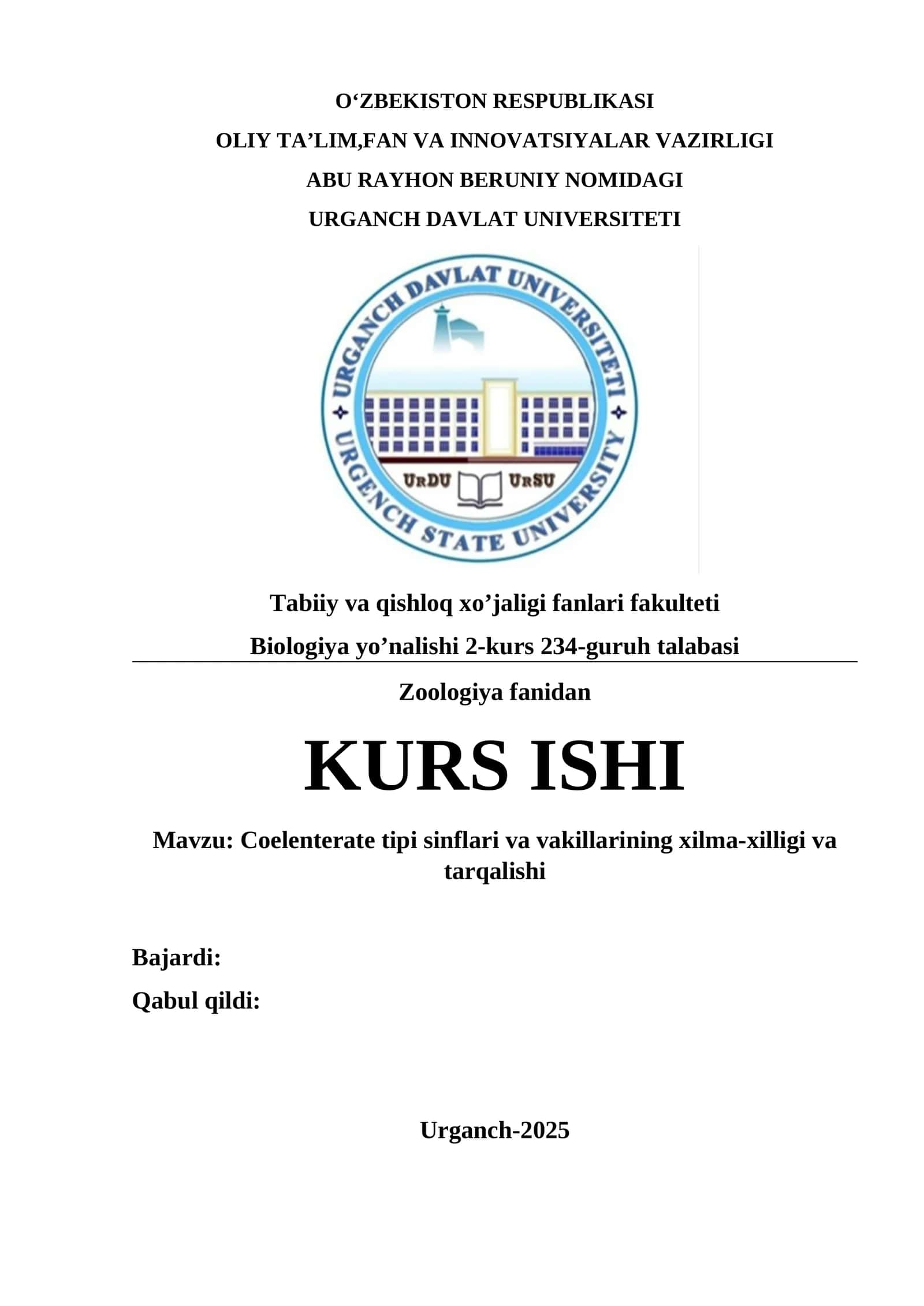 Coelenterate tipi sinflari va vakillarining xilma-xilligi va tarqalishi 1