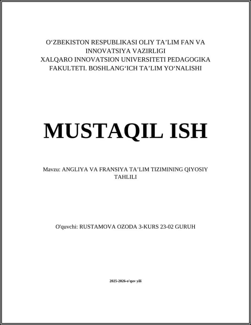 ANGLIYA VA FRANSIYA TAʼLIM TIZIMINING QIYOSIY TAHLILI 1