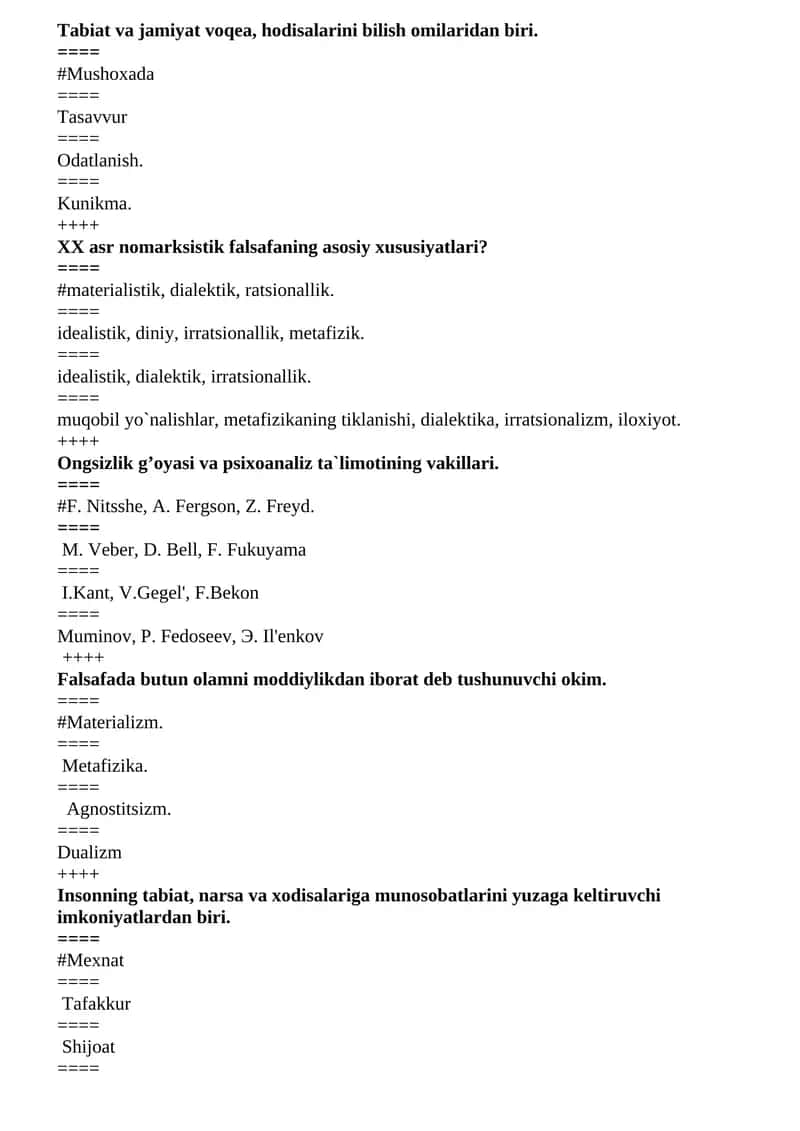 Falsafa fanidan test savollari 1