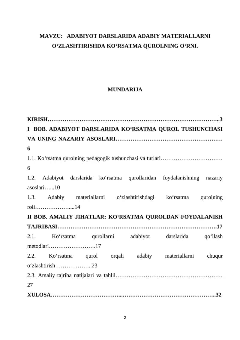 ADABIYOT DARSLARIDA ADABIY MATERIALLARNI O‘ZLASHTIRISHDA KO‘RSATMA QUROLNING O‘RNI 1