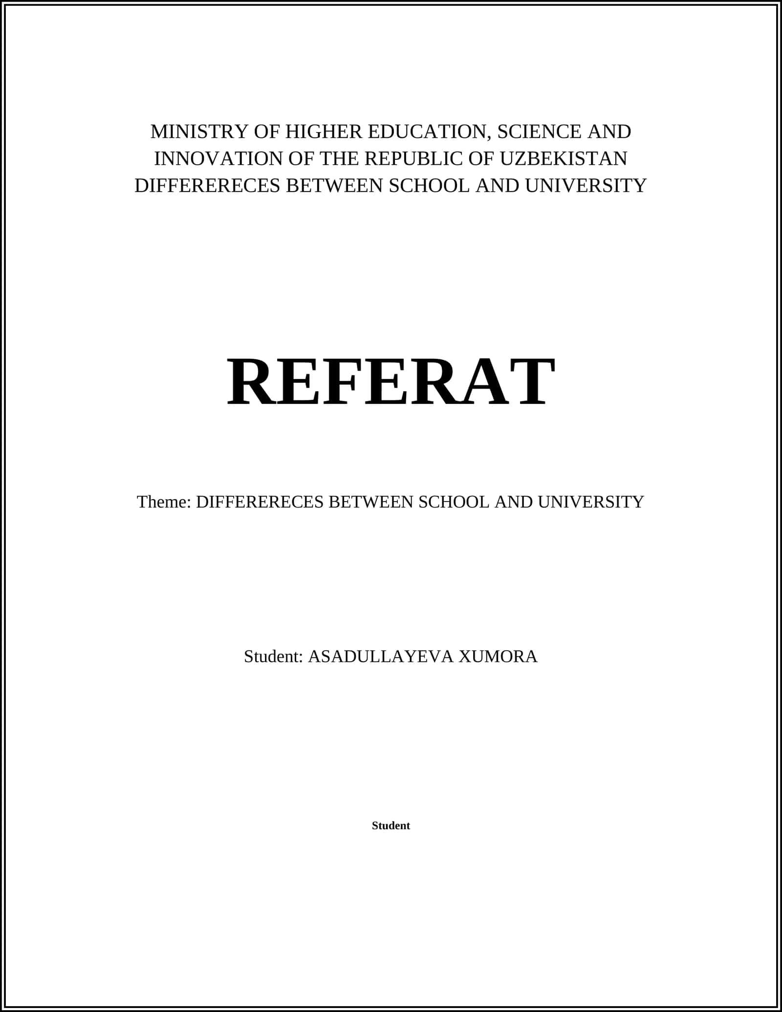 DIFFERERECES BETWEEN SCHOOL AND UNIVERSITY 1
