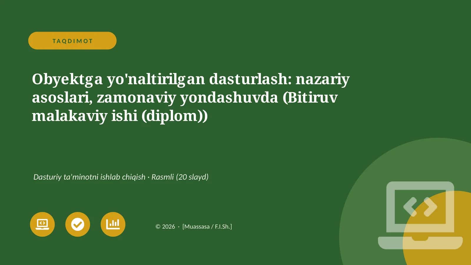 Obyektga yo'naltirilgan dasturlash: nazariy asoslari, zamonaviy yondashuvda (Bitiruv malakaviy ishi (diplom)) 1