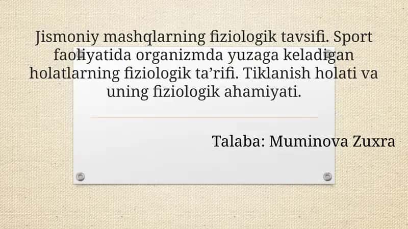 Jismoniymashqlarning fiziologik tavsifi 1