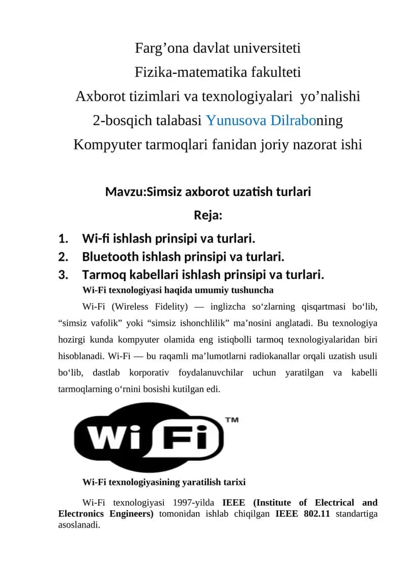 Simsiz axborot uzatish turlari 1