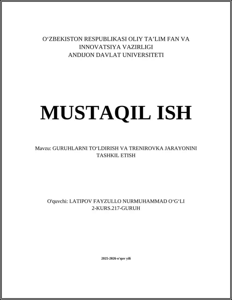 GURUHLARNI TOʻLDIRISH VA TRENIROVKA JARAYONINI TASHKIL ETISH 1