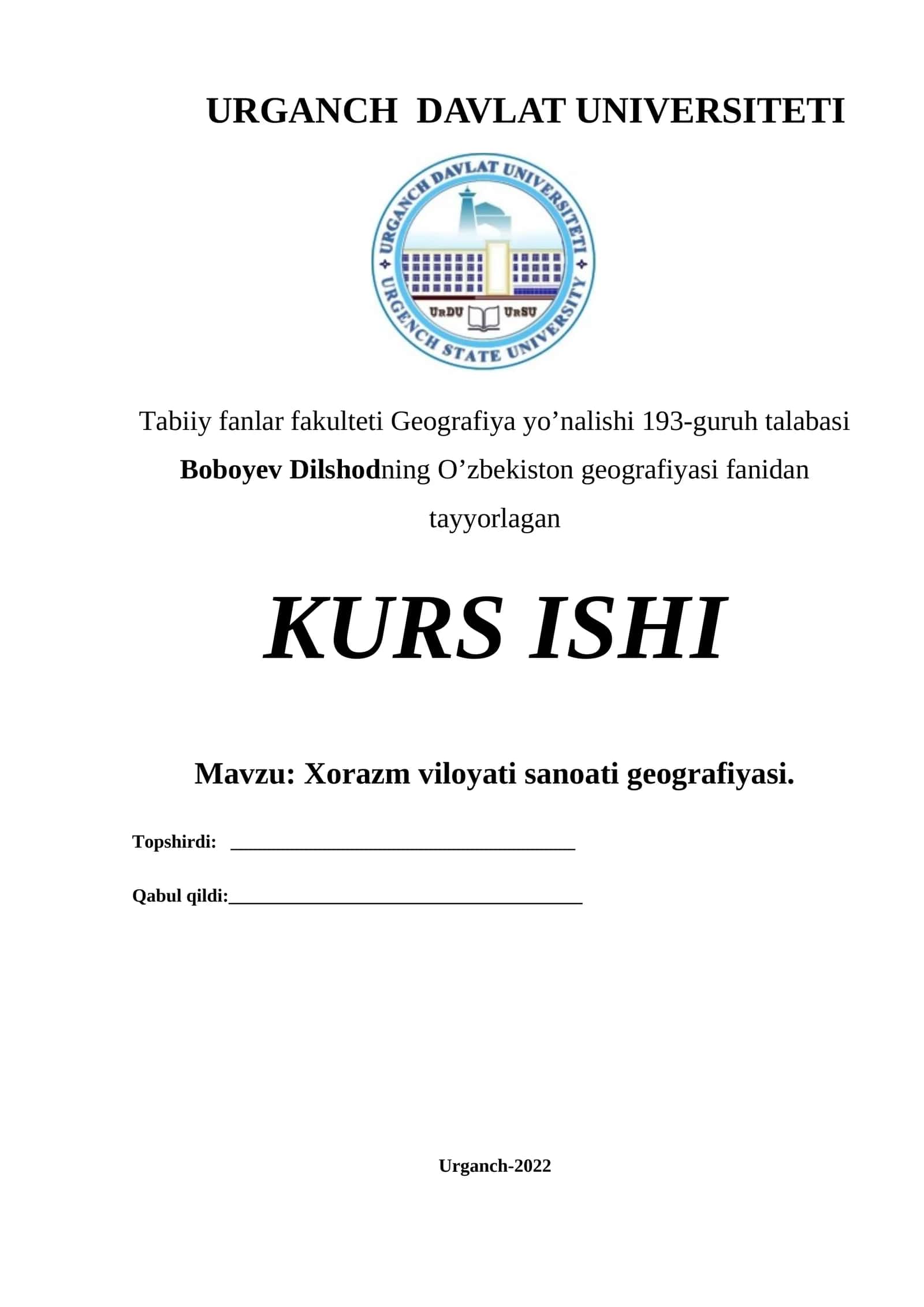 Xorazm viloyati sanoati geografiyasi 1